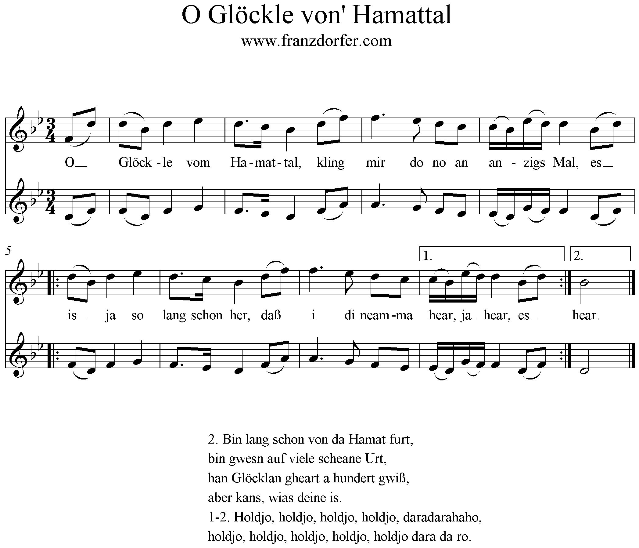 Noten O Glöckle vom Hamattal